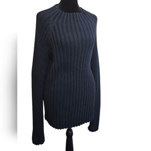 NY&CO Black Cable Knit Ribbed Oversize Sweater Long Sleeve High Crew Neck